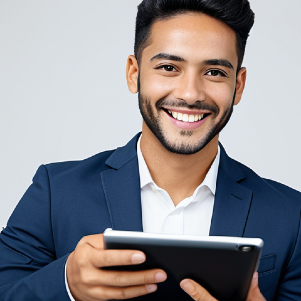 포트폴리오 경력 디자인을 위한 커리어 맵 작성법 - **Prompt:** "A young professional, smiling confidently, showcasing a well-designed portfolio on a ta...