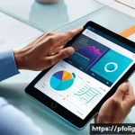Home 19 효과적인 포트폴리오 경력 디자인을 위한 트렌드 분석 - A vibrant and modern digital portfolio displayed on a sleek, translucent tablet, showcasing an intri...