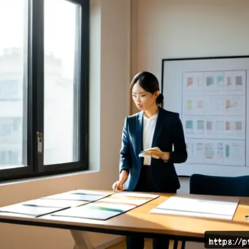 성공적인 포트폴리오 경력 디자인 전략 - Photorealistic career portfolio strategy scene, confident young professional in smart business-casua...